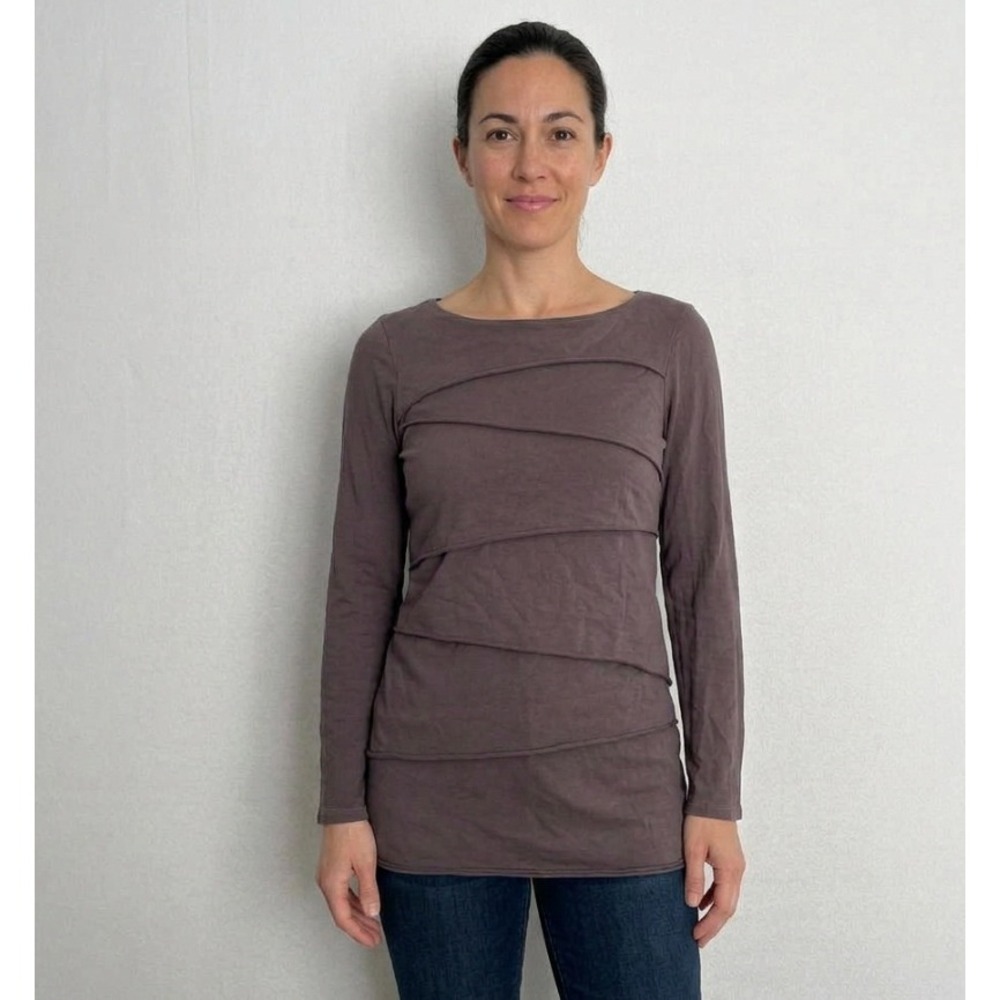Neon Buddha Womens Long‎ Sleeve Asymmetric Tiered Tunic Top Purple Brown Size M